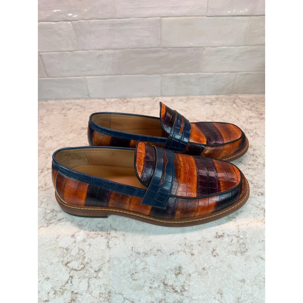 Marc Nolan Calum Men 11 Penny Loafers Multi Color Croc Embossed Leather Lug Sole
